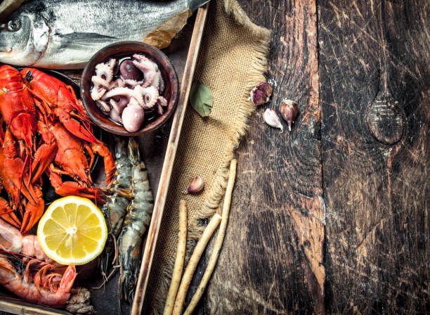 istock Seafood in an old tray. 903232954