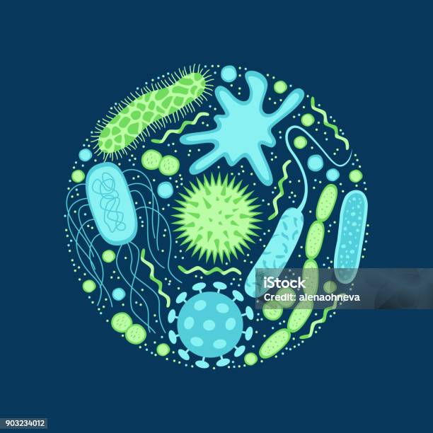 Viruses And Bacteria Icons Set Isolated On Blue Background Stock Illustration - Download Image Now