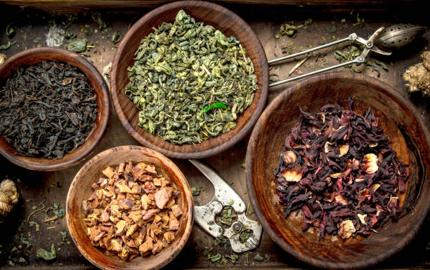 istock Different kinds of fragrant tea in bowls. 903234492