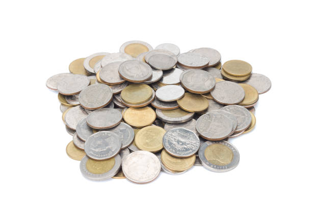istock silver and glod coin stack. town. pile. isolated on white background 903256810