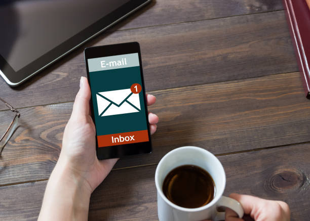 The woman received an e-mail online on a mobile. Message online icon.