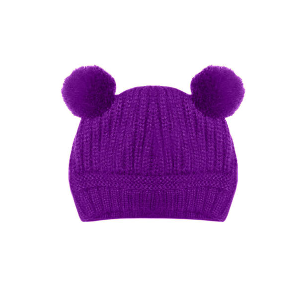 istock Purple funny knitted hat with ears bear isolated on a white background 903264610