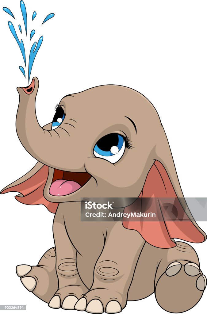 Elephant playing with water Vector illustration of a funny elephant playing with water, splashing, blowing a fountain, on white office Animal stock vector