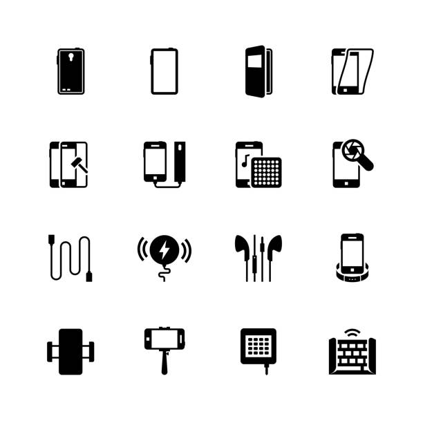 illustrations, cliparts, dessins animés et icônes de accessoires smartphone vector icon set - accessoire