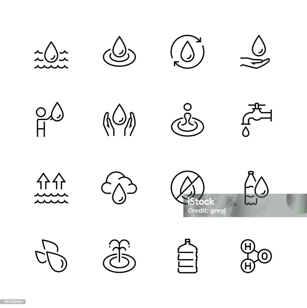 Water related vector icon set in thin line style Icon Symbol stock vector