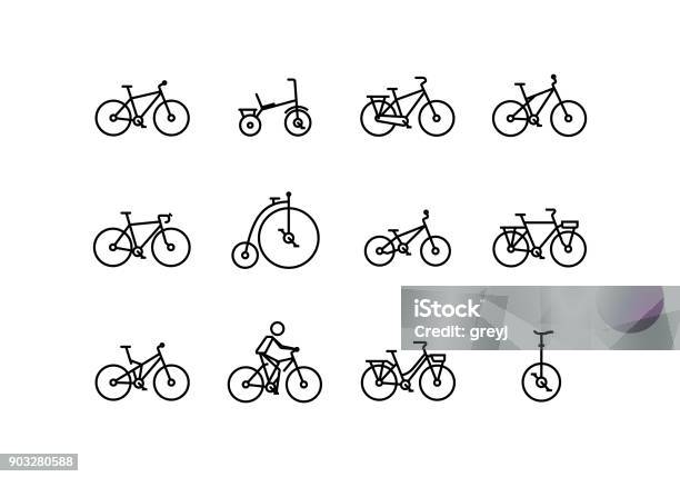 Bicycle Vector Icon Set In Thin Line Style With Editable Stroke Stock Illustration - Download Image Now