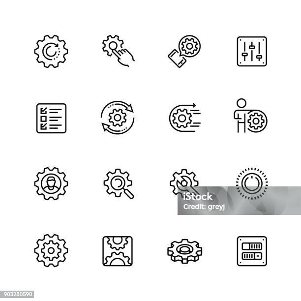 Icone Vettoriali Correlate Alle Impostazioni O Alle Opzioni Impostate In Stile Linea Sottile Con Tratto Modificabile - Immagini vettoriali stock e altre immagini di Icona