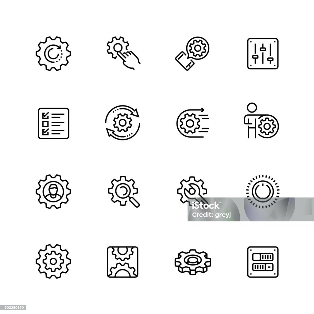 Settings or options related vector icon set in thin line style with editable stroke Icon Symbol stock vector