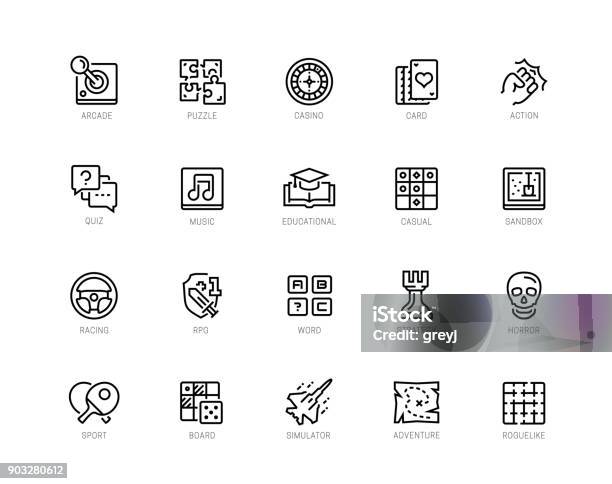 Video Game Genres Vector Icons Set In Editable Line Style Stock Illustration - Download Image Now