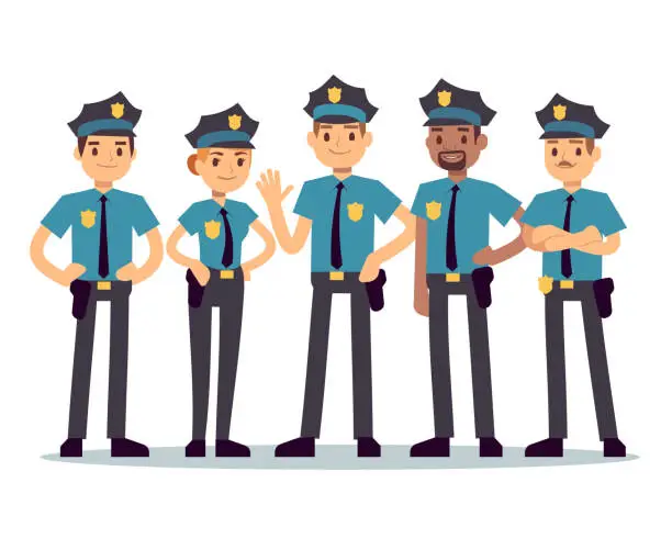 Vector illustration of Group of police officers. Woman and man cops vector characters