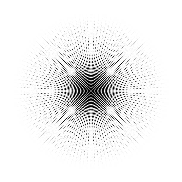 ilustraciones, imágenes clip art, dibujos animados e iconos de stock de patrón redondo blanco y negro radial de puntos. fondo abstracto de vector - fractal concentric light abstract