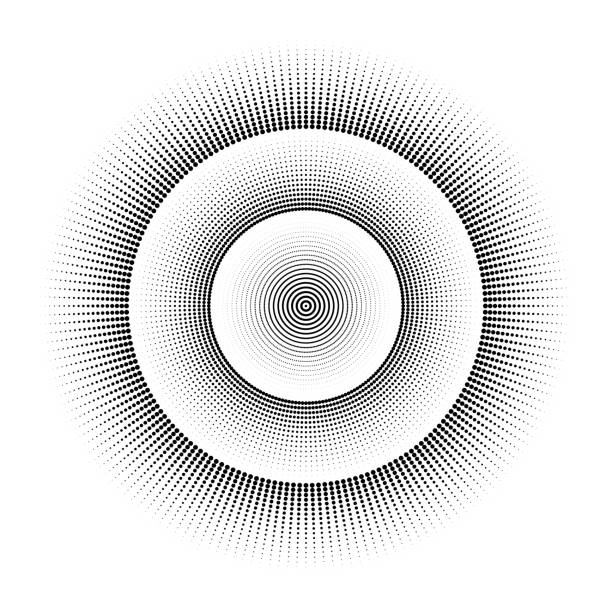 радиальный черно-белый круглый узор точек. векторный абстрактный фон - fractal concentric light abstract stock illustrations