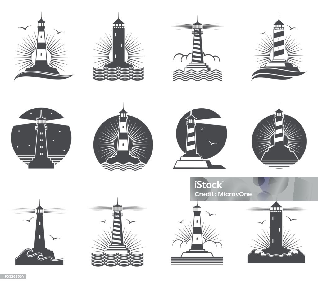 Lighthouse Vector Biển Vintage Nhãn Ngọn Hải Đăng Và Biển Sóng ...