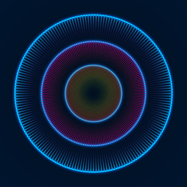 Colorful glowing concentric circles of dots. Abstract vector background Colorful glowing concentric circles of dots. Abstract vector background. music loop stock illustrations