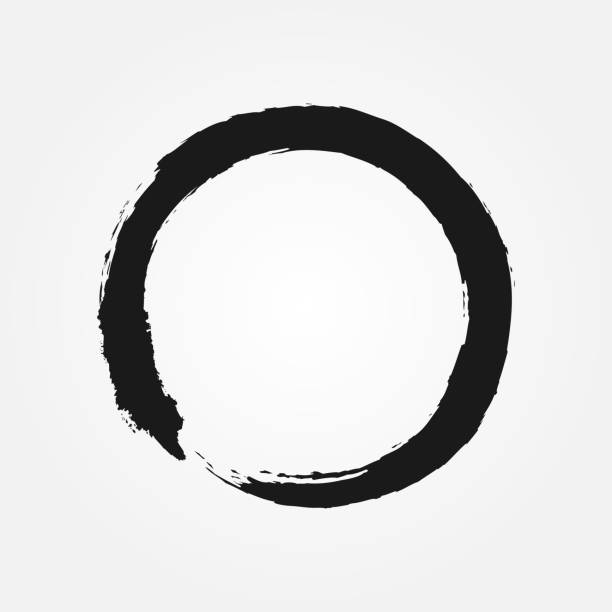 ilustraciones, imágenes clip art, dibujos animados e iconos de stock de símbolo del budismo dibujado con un pincel. muestra ronda zen. - círculo sumi