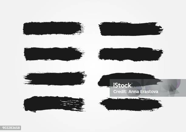 Set Of Ink Strokes Eight Isolated Black Smears Grunge Stock Illustration - Download Image Now