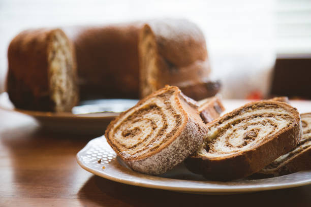 Slovenian traditional dessert-potica with walnuts