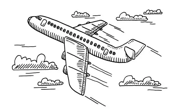 Vector illustration of Departing Airplane Drawing