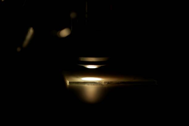 istock Macro photo of a microscope objective with a slide 903299416