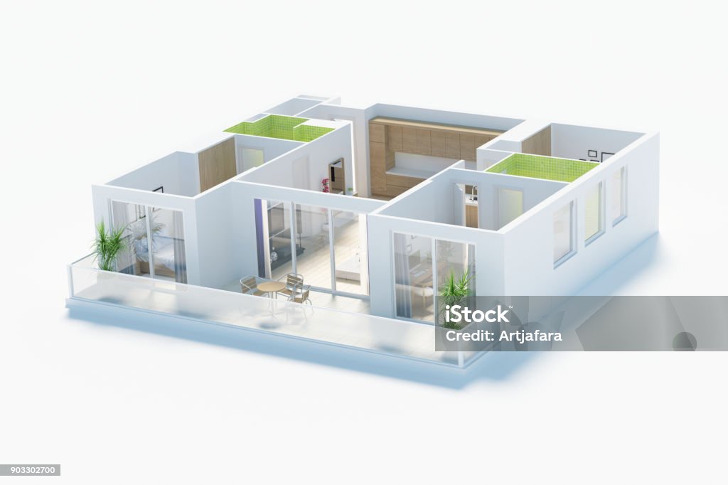 Floor Plan Of A House Top View 3d Render Stock Photo - Download Image