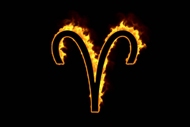 Astrological sign Aries burning on black background, 3d illustration