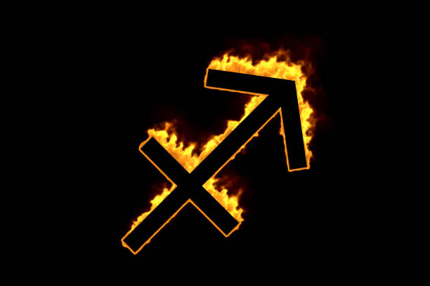 Astrological sign Sagittarius burning on black background, 3d illustration