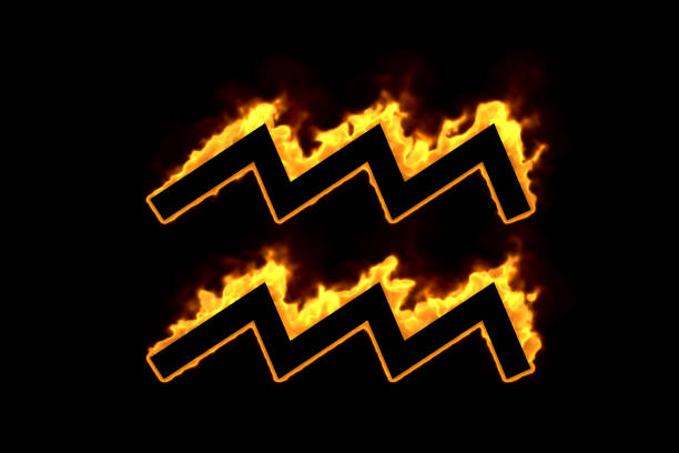 Astrological sign Aquarius burning on black background, 3d illustration