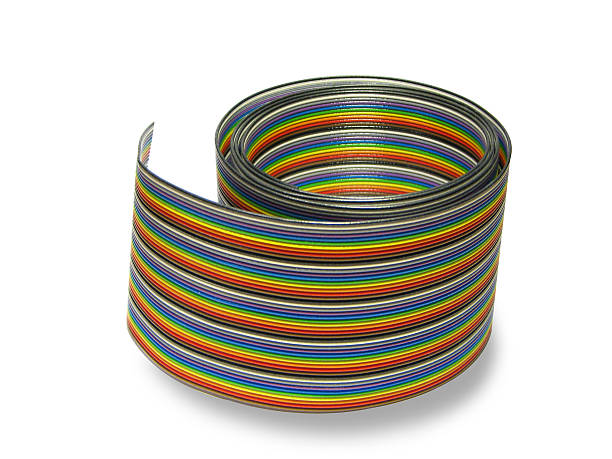 Ribbon cable, rainbow coloured stock photo