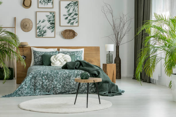 istock Round carpet in green bedroom 903306564