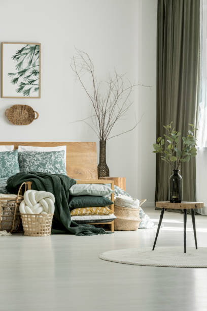 istock Wooden stool in olive bedroom 903308798
