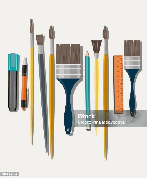 Set Of Paint Brush On White Background Stock Illustration - Download Image Now - Paintbrush, Work Tool, Painting - Activity