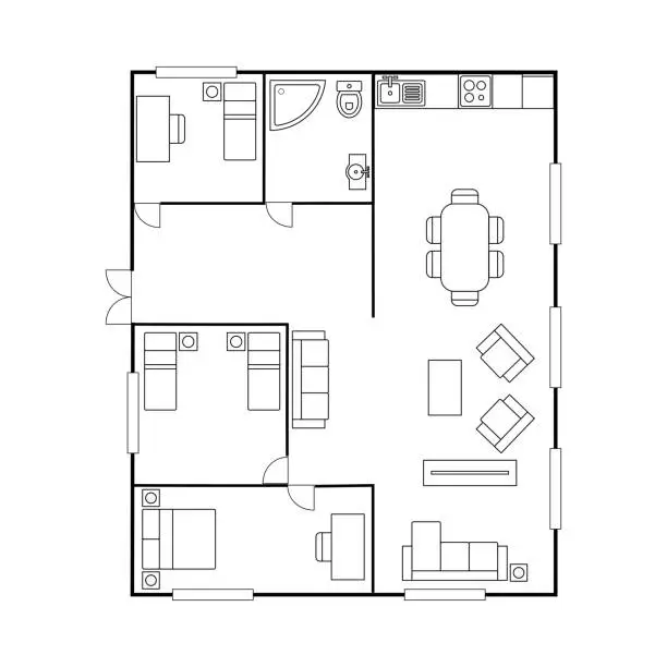 Vector illustration of Architecture plan with furniture. House floor plan,