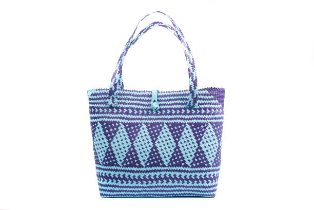 istock blue wicker woman's tote bag, isolated 903309420
