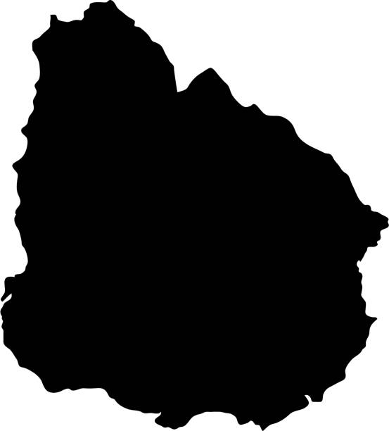 벡터 일러스트 레이 션의 흰색 바탕에 우루과이의 검은 실루엣 국가 국경 지도 - uruguay stock illustrations