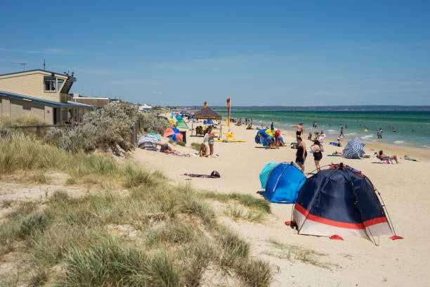 aspendale beach, melbourne - lifeguard association imagens e fotografias de stock