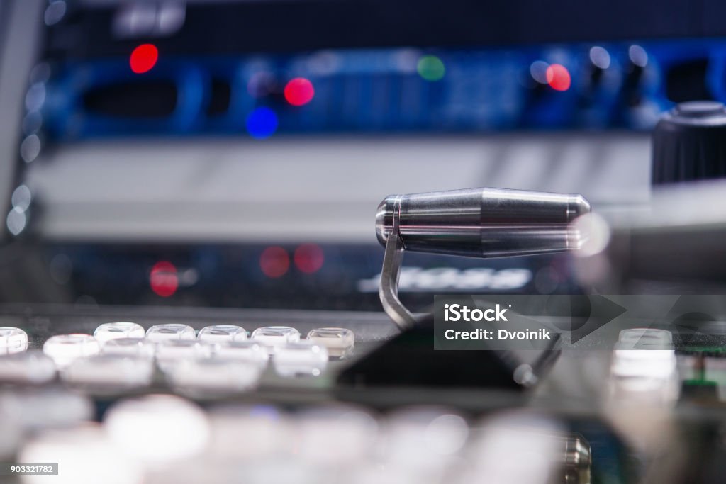 lever switch on the control panel television Acoustic Music Stock Photo