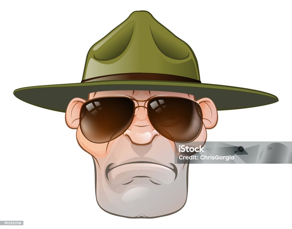 Cartoon Ranger or Drill Sergeant A cartoon angry army boot camp drill sergeant or state trooper or park ranger Hat stock vector