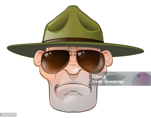 Cartoon Ranger Or Drill Sergeant Stock Illustration - Download Image Now - Hat, Park Ranger, Armed Forces