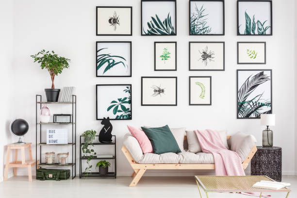 cozy sofa in living room - home accessories imagens e fotografias de stock