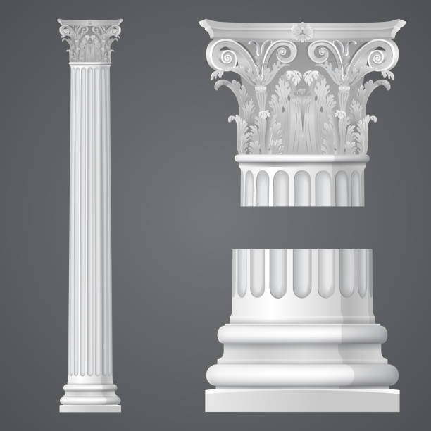 реалистичная коринфская колонна - entablature stock illustrations