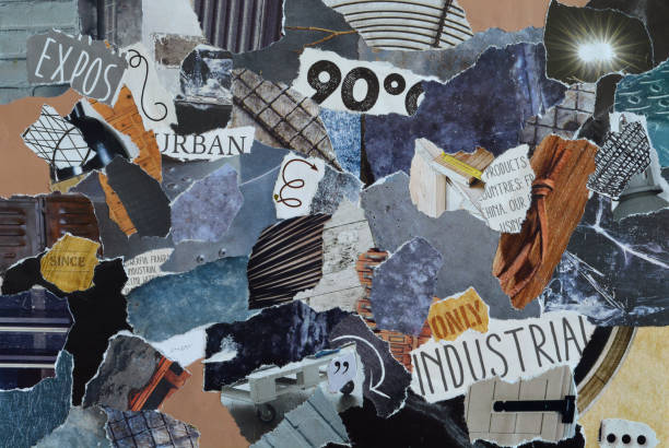 istock collage mood board with industrial concept with ice blue, grey, black and gray, and blue with metal and iron elements 903327064