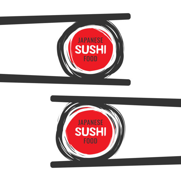 illustrations, cliparts, dessins animés et icônes de icône de vecteur de sushi de dessin à main levée avec des baguettes - illustrations de sushi