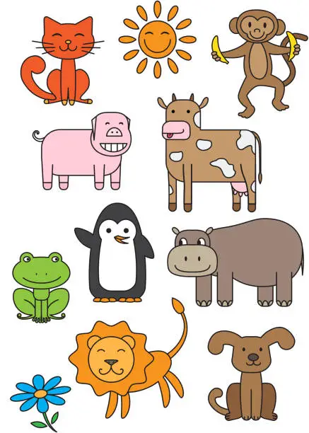 Vector illustration of Cartoon Animals Vector Set