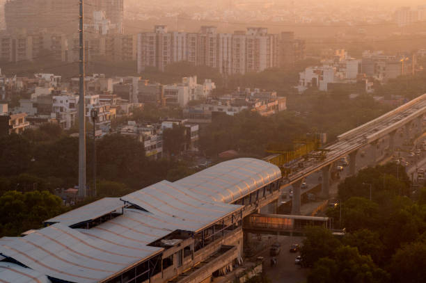 istock Under construction metro station and line shot at dusk 903334616