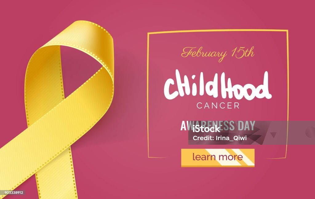 黄色いリボンと小児がん意識バナー - 悪性腫瘍のロイヤリティフリーベクトルアート