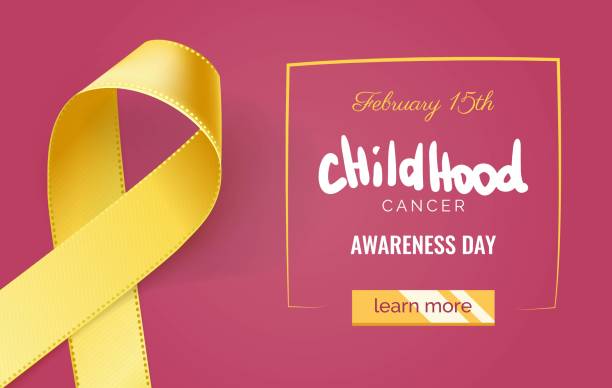 ilustrações, clipart, desenhos animados e ícones de banner de conscientização do câncer de infância com fita amarela - setembro amarelo