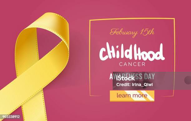 Childhood Cancer Awareness Banner With Yellow Ribbon Stock Illustration - Download Image Now