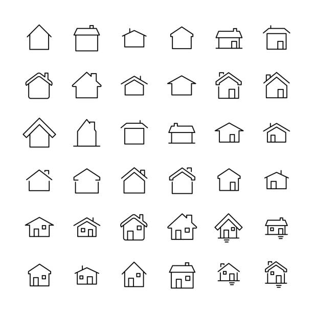 현대 개요 스타일 홈 아이콘 모음입니다. - house symbol roof architecture stock illustrations