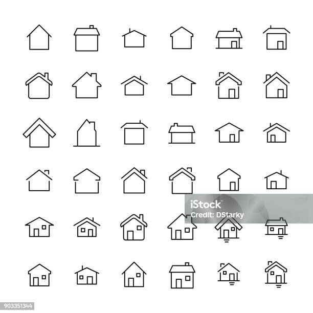 Modern Outline Style Home Icons Collection Stock Illustration - Download Image Now - House, Icon Symbol, Outline