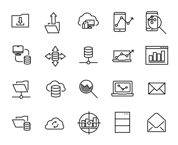 Simple collection of programming related line icons. Simple collection of programming related line icons. Thin line vector set of signs for infographic, logo, app development and website design. Premium symbols isolated on a white background. hanging mobile stock illustrations